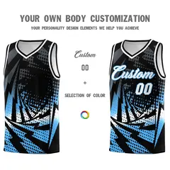 Black Powder Blue Lightning Halftone Dot Basketball Jersey 3