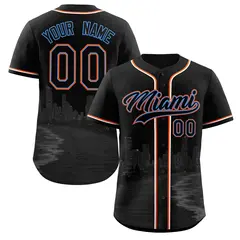 Black Powder Blue Miami City Skyline Baseball Jersey 1