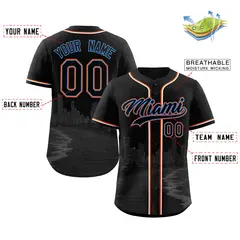 Black Powder Blue Miami City Skyline Baseball Jersey 2
