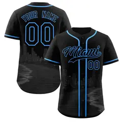 Black Powder Blue Miami City Skyline Baseball Jersey 1