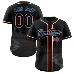 Black Powder Blue Miami City Skyline Baseball Jersey 1