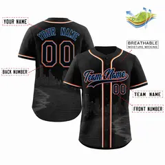 Black Powder Blue Miami City Skyline Baseball Jersey 2