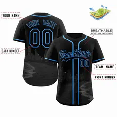 Black Powder Blue Miami City Skyline Baseball Jersey 2