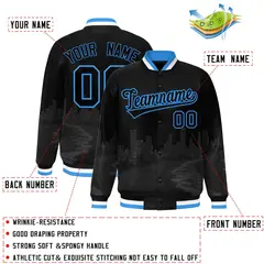 Black Powder Blue Miami Skyline Track Varsity Full-Snap Jacket 2