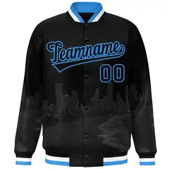 Black Powder Blue Miami Skyline Track Varsity Full-Snap Jacket 3