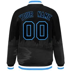 Black Powder Blue Miami Skyline Track Varsity Full-Snap Jacket 4