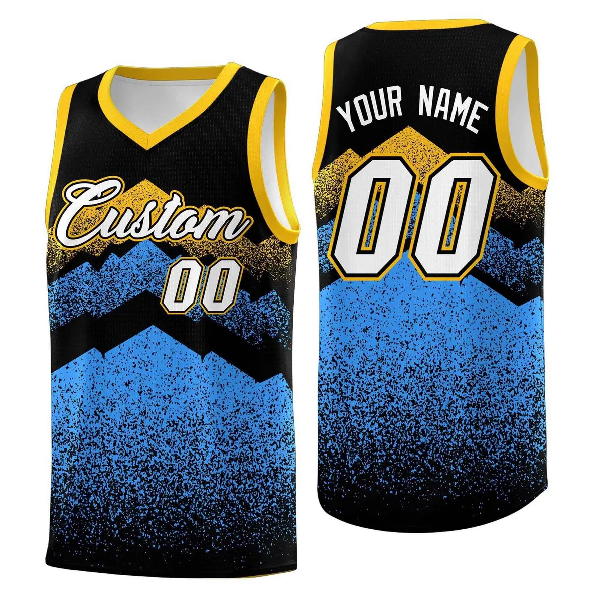 Black Powder Blue Mountain Fade Gradient Basketball Jersey