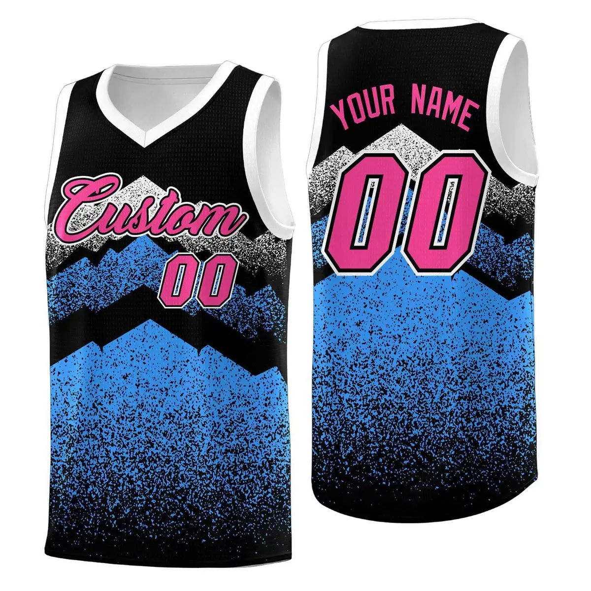 Black Powder Blue Mountain Fade Gradient Basketball Jersey