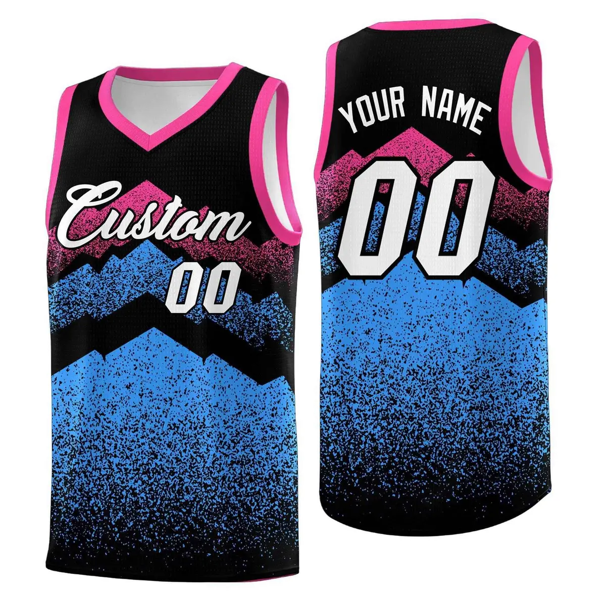 Black Powder Blue Mountain Fade Gradient Basketball Jersey