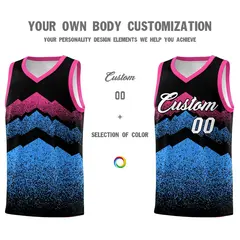Black Powder Blue Mountain Fade Gradient Basketball Jersey 3