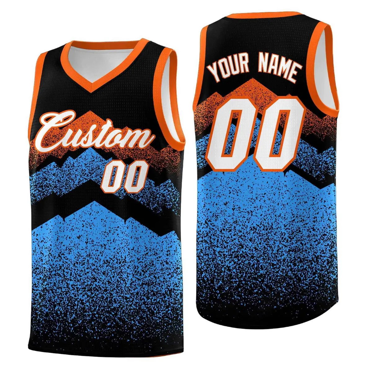 Black Powder Blue Mountain Fade Gradient Basketball Jersey