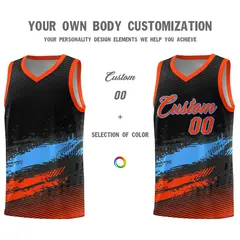 Black Powder Blue Orange Graffiti Pattern Basketball Jersey 3