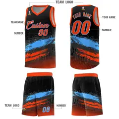 Black Powder Blue Orange Graffiti Pattern Basketball Jersey 5