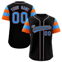 Black Powder Blue Orange Sleeve Flag Lace Baseball Jersey 1