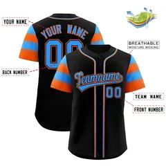 Black Powder Blue Orange Sleeve Flag Lace Baseball Jersey 2