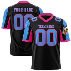 Black Powder Blue-Pink Color Block Raglan Football Jersey