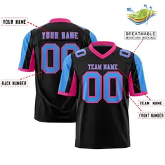 Black Powder Blue-Pink Color Block Raglan Football Jersey 2