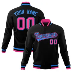 Black Powder Blue Pink Full-Snap Varsity Letterman Jacket 1