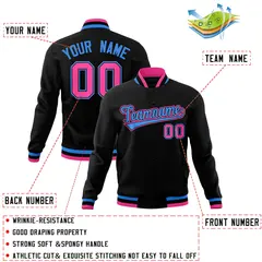 Black Powder Blue Pink Full-Snap Varsity Letterman Jacket 4