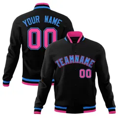 Black Powder Blue Pink Full-Snap Varsity Letterman Jacket 1