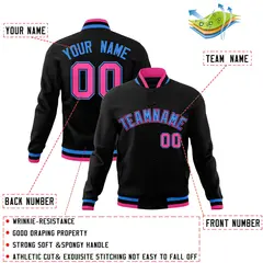 Black Powder Blue Pink Full-Snap Varsity Letterman Jacket 4