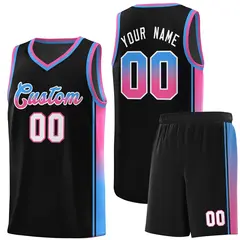 Black Powder Blue-Pink Gradient Basketball Jersey