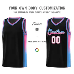 Black Powder Blue-Pink Gradient Basketball Jersey 3