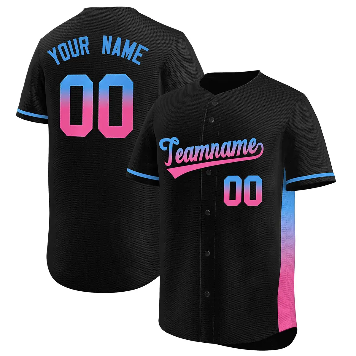 Black Powder Blue-Pink Gradient Side Baseball Jersey
