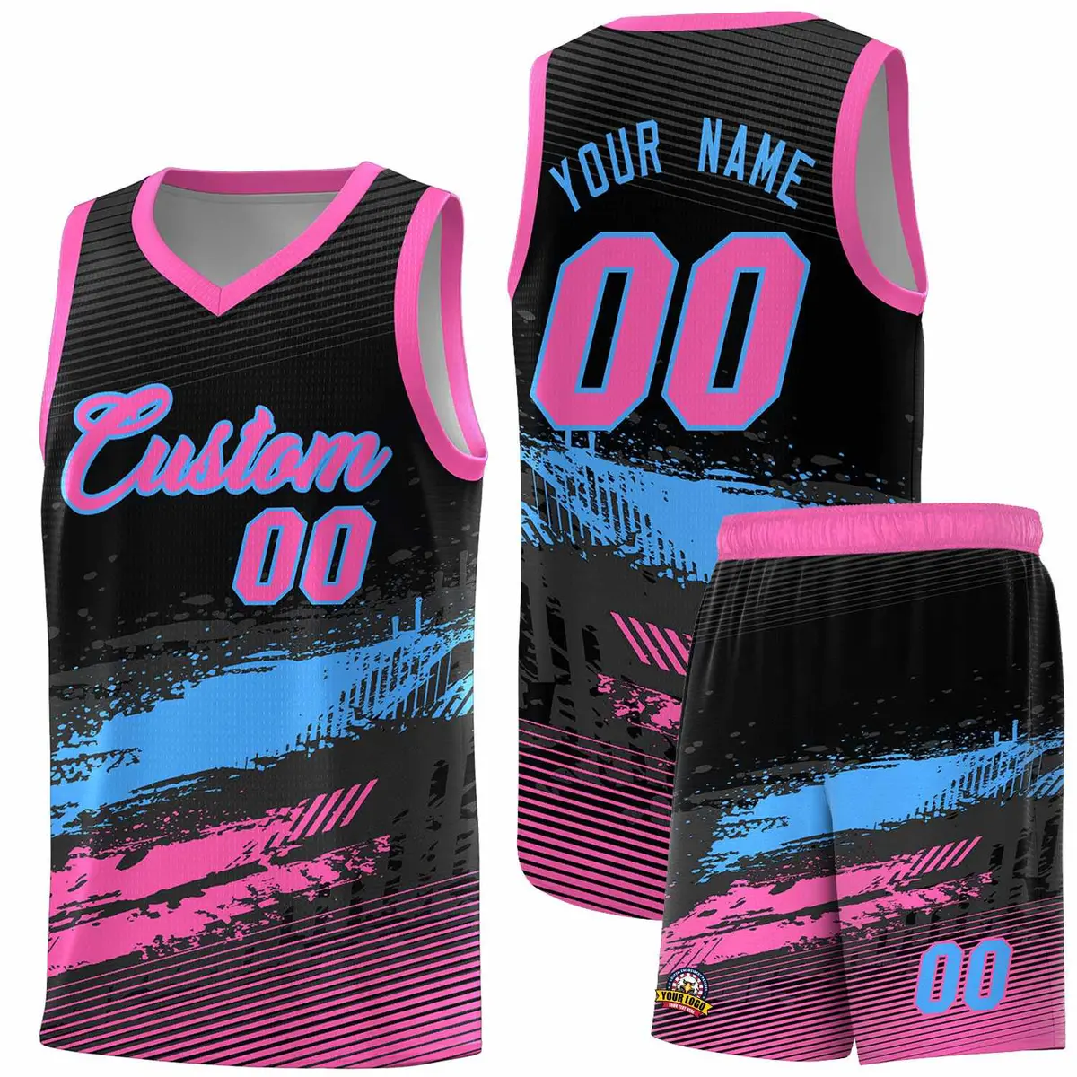 Black Powder Blue Pink Graffiti Pattern Basketball Jersey