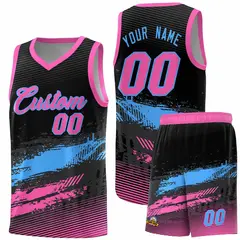 Black Powder Blue Pink Graffiti Pattern Basketball Jersey 1