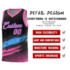 Black Powder Blue Pink Graffiti Pattern Basketball Jersey 2