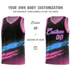 Black Powder Blue Pink Graffiti Pattern Basketball Jersey 3