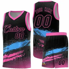 Black Powder Blue Pink Graffiti Pattern Basketball Jersey 1