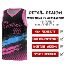 Black Powder Blue Pink Graffiti Pattern Basketball Jersey 2