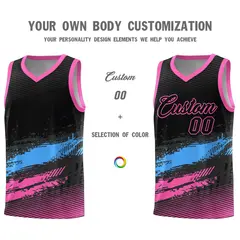 Black Powder Blue Pink Graffiti Pattern Basketball Jersey 3