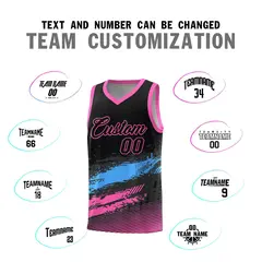 Black Powder Blue Pink Graffiti Pattern Basketball Jersey 4