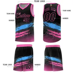 Black Powder Blue Pink Graffiti Pattern Basketball Jersey 5
