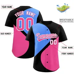 Black Powder Blue-Pink Half Heart Color Block Baseball Jersey 2
