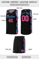 Black Powder Blue-Pink Side Triangle Splicing Basketball Jersey 2