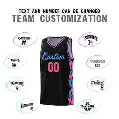 Black Powder Blue-Pink Side Triangle Splicing Basketball Jersey 3