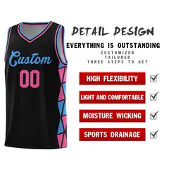 Black Powder Blue-Pink Side Triangle Splicing Basketball Jersey 4