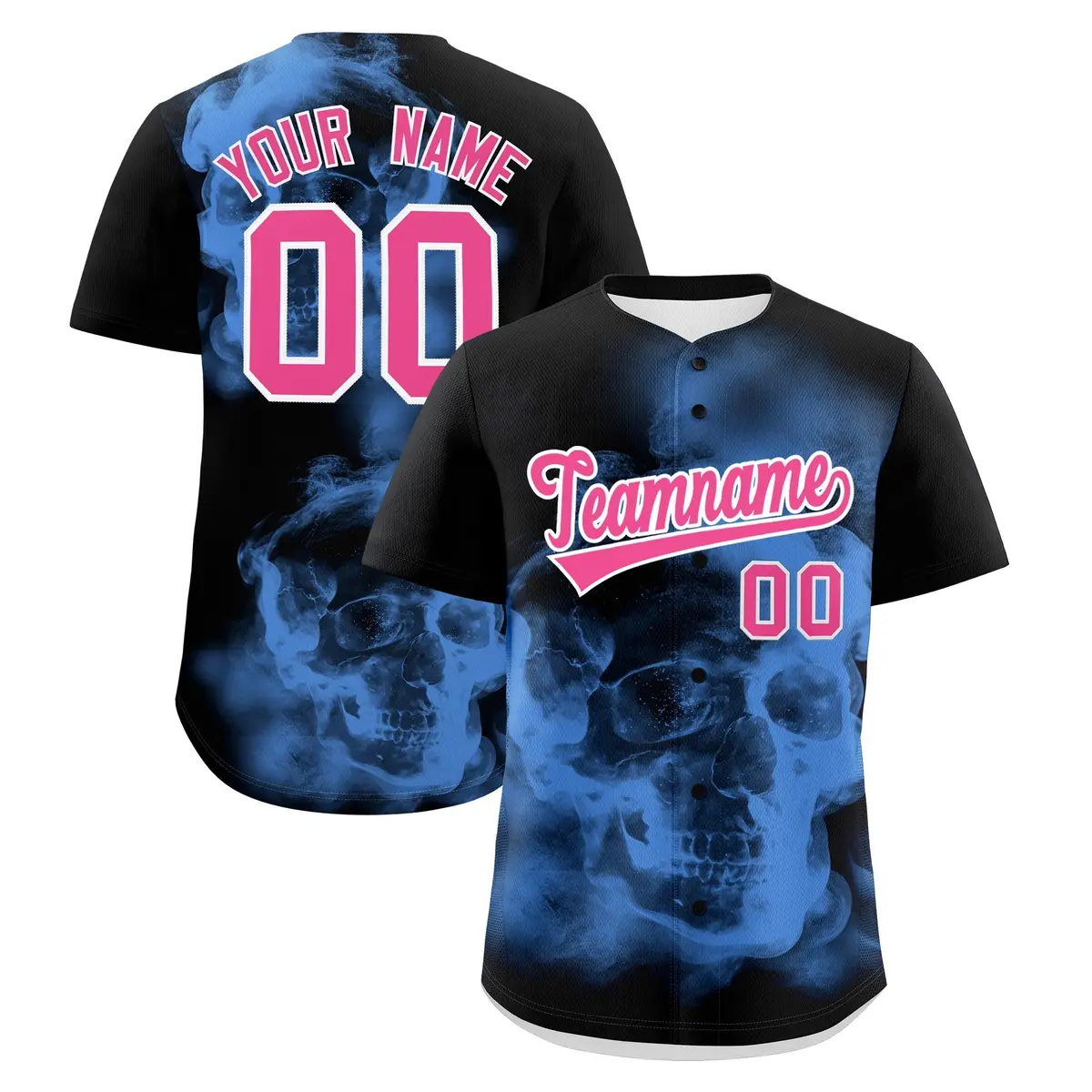 Black Powder Blue Pink Skeleton Graffiti Baseball Jersey