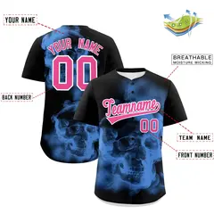 Black Powder Blue Pink Skeleton Graffiti Baseball Jersey 2