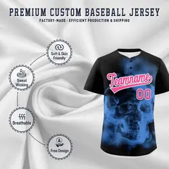 Black Powder Blue Pink Skeleton Graffiti Baseball Jersey 4