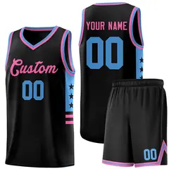 Black Powder Blue-Pink Star Pattern Sports Basketball Jersey