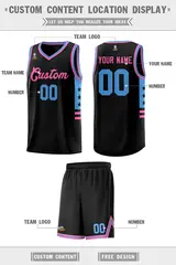 Black Powder Blue-Pink Star Pattern Sports Basketball Jersey 2