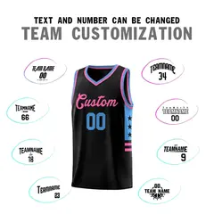 Black Powder Blue-Pink Star Pattern Sports Basketball Jersey 3