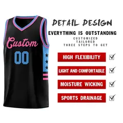 Black Powder Blue-Pink Star Pattern Sports Basketball Jersey 4