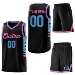 Black Powder Blue-Pink Star Pattern Sports Basketball Jersey 5