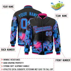 Black Powder Blue-Pink Street Graffiti Varsity Letterman Jacket 2